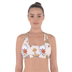 Illustration Bear Cartoon Background Pattern Cross Back Sports Bra by Sudhe