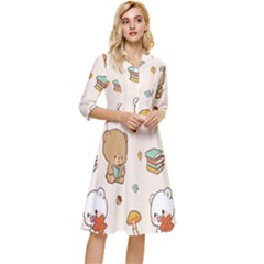Illustration Bear Cartoon Background Pattern Classy Knee Length Dress by Sudhe