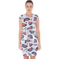 Illustration Watermelon Fruit Sweet Slicee Capsleeve Drawstring Dress  by Sudhe