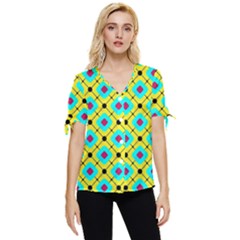 Abstract Pattern Tiles Square Design Modern Bow Sleeve Button Up Top by Amaryn4rt