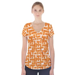 Illustration Orange Background Rectangles Pattern Short Sleeve Front Detail Top by Amaryn4rt