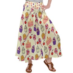 Food Illustration Cupcake Pattern Lollipop Satin Palazzo Pants by Amaryn4rt