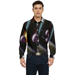 Planets In Space Men s Long Sleeve Pocket Shirt  by Sapixe