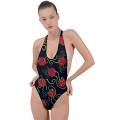 Abstract Background Pattern Texture Design Backless Halter One Piece Swimsuit by danenraven