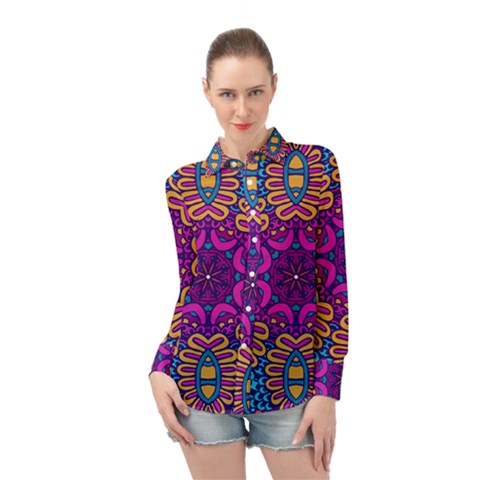 Mandala Fishes Long Sleeve Chiffon Shirt by ConteMonfrey