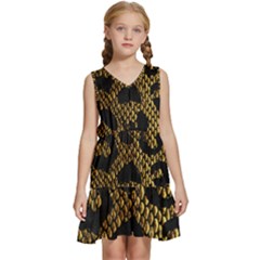 Metallic Snake Skin Pattern Kids  Sleeveless Tiered Mini Dress by BangZart