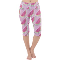 Pink Melon Wayermelon Pattern Food Fruit Melon Lightweight Velour Cropped Yoga Leggings by Ravend