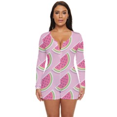 Pink Melon Wayermelon Pattern Food Fruit Melon Long Sleeve Boyleg Swimsuit by Ravend