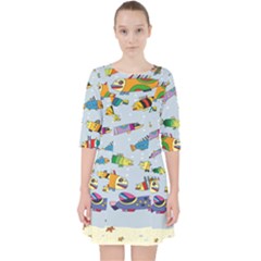 Fish Ocean Sea Water Diving Blue Nature Quarter Sleeve Pocket Dress by Ravend