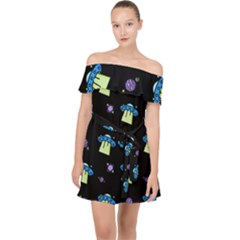 Illustration Cosmos Cosmo Rocket Spaceship Ufo Off Shoulder Chiffon Dress by danenraven