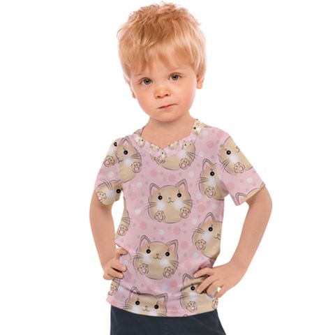 Cat Pattern Pink Background Kids  Sports Tee by danenraven