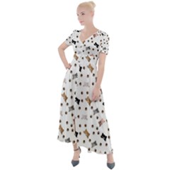 Illustration Cat Paw Background Pattern Cute Button Up Short Sleeve Maxi Dress by danenraven