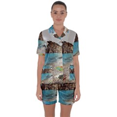 Beach Day At Cinque Terre, Colorful Italy Vintage Satin Short Sleeve Pajamas Set by ConteMonfrey