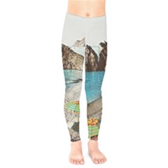 Beach Day At Cinque Terre, Colorful Italy Vintage Kids  Leggings by ConteMonfrey