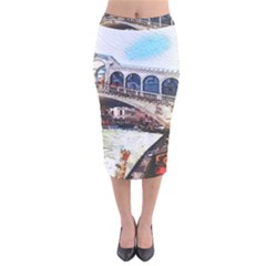 Lovely Gondola Ride - Venetian Bridge Velvet Midi Pencil Skirt by ConteMonfrey