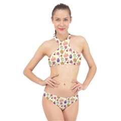 Cupcake Pattern Lollipop High Neck Bikini Set by danenraven