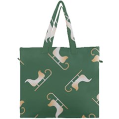 Gold Santa s Sleigh Green Print Canvas Travel Bag by TetiBright