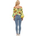 Seamless pattern vector industrial vehicle cartoon Off Shoulder Flutter Bell Sleeve Top View4