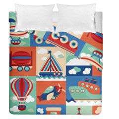 Toy Transport Cartoon Seamless-pattern-with-airplane-aerostat-sail Yacht Vector Illustration Duvet Cover Double Side (queen Size) by Jancukart
