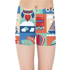 Toy Transport Cartoon Seamless-pattern-with-airplane-aerostat-sail Yacht Vector Illustration Kids  Sports Shorts by Jancukart