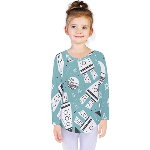 Cute Seamless Pattern With Rocket Planets-stars Kids  Long Sleeve Tee by BangZart