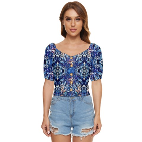 Cobalt Arabesque Button Up Blouse by kaleidomarblingart