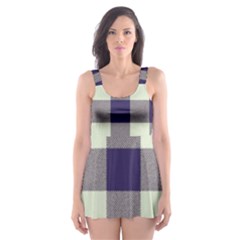 Blue Purple And White Plaids Skater Dress Swimsuit by ConteMonfrey