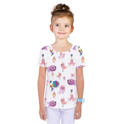 Fish Squid Bird Jellyfish Chicken Kids  One Piece Tee by Wegoenart