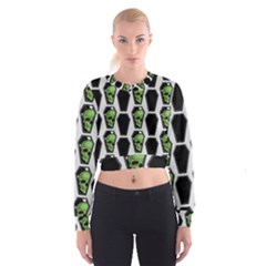 Coffins And Skulls - Modern Halloween Decor  Cropped Sweatshirt by ConteMonfrey