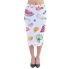 Fruit Summer Vitamin Watercolor Velvet Midi Pencil Skirt by Wegoenart