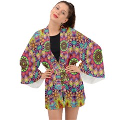 Rosette Mandala Ornament Wallpaper Long Sleeve Kimono by Wegoenart