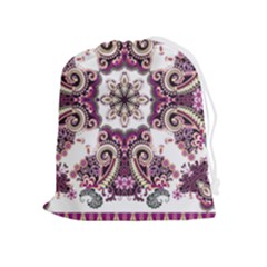 Multicolored Pattern Illustration Purple Peacock Drawstring Pouch (xl) by Jancukart