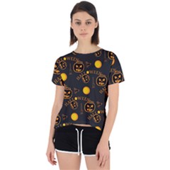 Halloween Background Pattern Open Back Sport Tee by Ravend