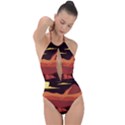 Mountain Forest Full Moon Plunge Cut Halter Swimsuit View1
