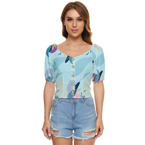 Illustration Leaves Leaf Nature Background Plant Button Up Blouse by Ravend