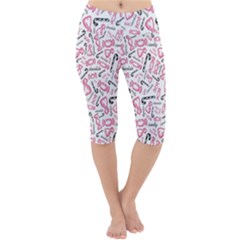 Candy Pink Black-cute Sweat Lightweight Velour Cropped Yoga Leggings by Ravend