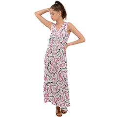Candy Pink Black-cute Sweat V-neck Chiffon Maxi Dress by Ravend
