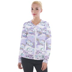 Purple Japanese Pattern Texture Violet Textile Velvet Zip Up Jacket by danenraven