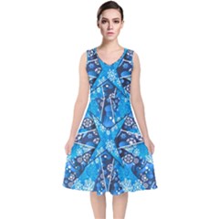 Christmas-background-pattern V-neck Midi Sleeveless Dress  by Wegoenart