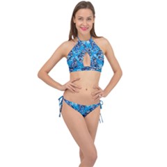 Christmas-background-pattern Cross Front Halter Bikini Set by Wegoenart