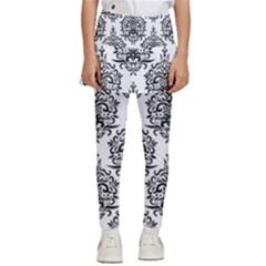 Black And White Ornament Damask Vintage Kids  Skirted Pants by ConteMonfrey