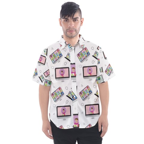 Computer Technology Communication Men s Short Sleeve Shirt by Wegoenart