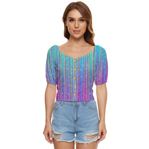 Blue Magenta Speckles Line Button Up Blouse by Wegoenart
