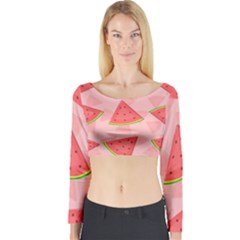 Background Watermelon Pattern Fruit Long Sleeve Crop Top by Wegoenart