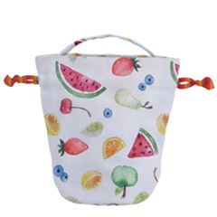 Fruit Summer Vitamin Watercolor Drawstring Bucket Bag by Wegoenart