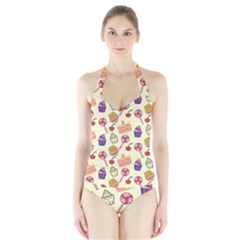 Cupcake Pattern Lollipop Halter Swimsuit by Wegoenart