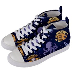 Marine-seamless-pattern-thin-line-memphis-style Women s Mid-top Canvas Sneakers by BangZart