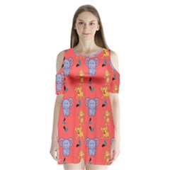 Elephant Cartoon Animal Monkey Shoulder Cutout Velvet One Piece by Wegoenart