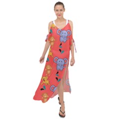 Elephant Cartoon Animal Monkey Maxi Chiffon Cover Up Dress by Wegoenart