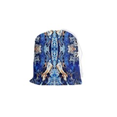 Cobalt On Gold Symmetry Drawstring Pouch (small) by kaleidomarblingart
